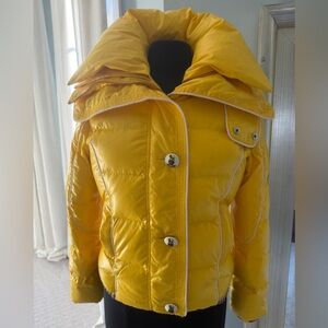 Bright Yellow Quilted Puffer Jacket with High Funnel Collar